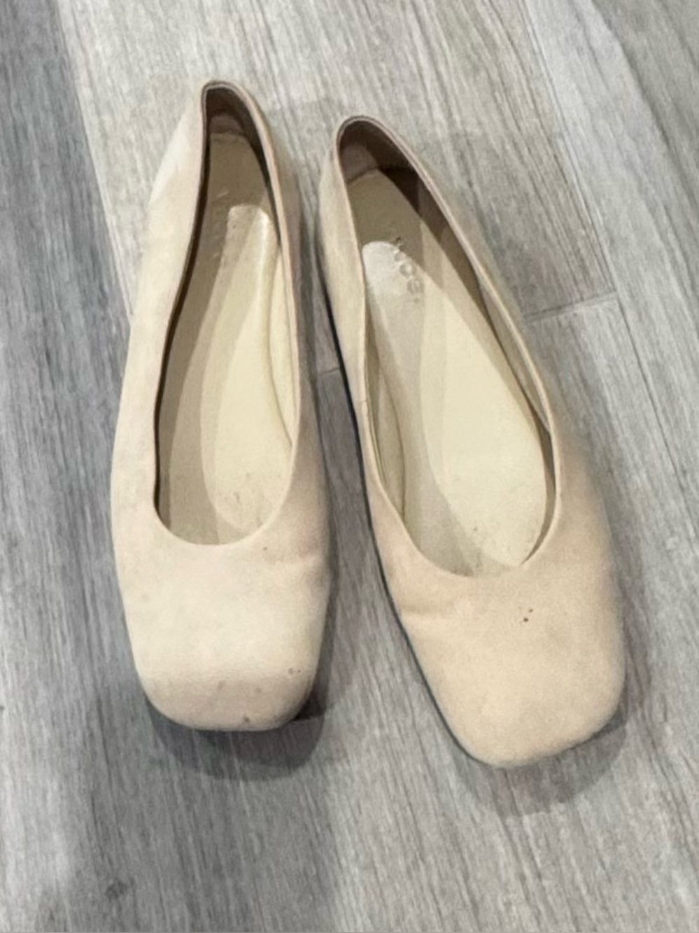 Beige Women's Square-Toe Ballet Flats